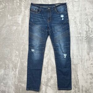 Southpole Mens Skinny Jeans Dark Wash Distressed Moto Style 34x32